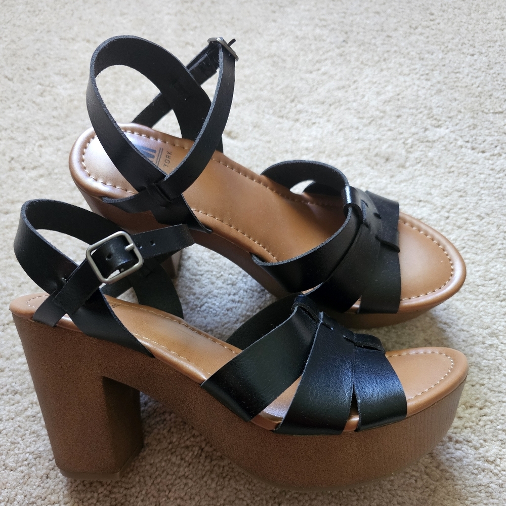 Tan and black heels